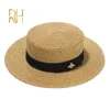 Damer Sun Boater Flat Hatts Small Bee Sequin Straw Hat Retro Gold flätad hatt Female Sunshade Shine Flat Cap RH 2203073792210