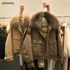 Janveny vraie fourrure femmes doudoune courte ample 90% blanc canard manteau mode femme grande poche bouffante neige Outwear 211018