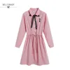 Çizgili Mori Kız Elbise İlkbahar Sonbahar Kadın Turn-down Yaka Uzun Kollu Nakış Elbiseler Japonya Vintage Vestido 210520