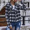 Mode Frauen Plaid Kurze Jacken Drehen Unten Kragen Langarm Zweireiher Dame Jacken W242 210526