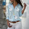 Jocoo jolee dames casual bloemen print blouse veer lange mouw knop turn down nek all-match slank shirt luipaard blusas 210619