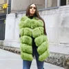 TRODEAM 70 cm Long fausse fourrure gilet pour femmes en cuir véritable manteaux hiver femme fourrure veste de luxe survêtement personnaliser 211122