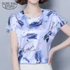 Summer Simple Korean Loose Plus Size 4XL Blouse Women Short Sleeve Round Neck Printed Silk Tops Chemisier Femme 9373 50 210527