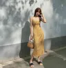 Желтые голова напечатанные женщины платье лето без рукавов спагетти ремешок длинные платья сексуальные элегантные дамы Vestidos Femme 210513