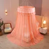 Laço de luxo Mosquito Net Romântico Hung Dome Malha de Teto Dupla Layer Netting Dobrável Verão Inseto Dossel para 1,2-2.0m cama