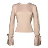 vinatge flare long sleeve knitted pullover female autumn winter knitwear sweater jumper casual khaki cropped 210427