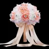 Bouquet da sposa per matrimonio Accessori per bouquet da sposa blu e bianco Fiore artificiale fatto a mano Rosa ramos de novia X072672451524042111