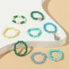 8 pièces/ensemble dames à la mode bleu vert perles de verre à la main perlé ensemble de bagues pour les femmes Vintage couleur argent métal fleur anneau bijoux