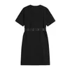 Black High cintura cinto sexy vestido mulheres verão manga curta zíper design streetwear recorta fries senhoras ocasional ulzzang mujer 210515