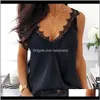 Tankar Camis Toppar Tees Womens Clothing Apparel Drop Leverans 2021 Kvinnor Casual Summer Lace Topp Tank V Neck Vest Ladies Ärmlös Tee Shirt