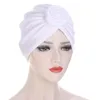 Twisted Muslim Turban Cap Women Solid Color Headwraps Bonnet Africain Female India Hat Hair Loss Chemo Pleated Beanie/Skull Caps Oliv22