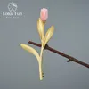 Lotus Fun Eternal Love Tulpe Blumenbroschen Real 925 Sterling Silber 18K Gold handgefertigtes Design Fein Schmuck Geschenk für Frauen 210628