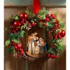 2022 Sacred Christmas Wreath with Lights Artificial Hanging Ornaments Front Door Wall Decorations Merry Christmas Tree Wreath 211104