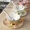 Europa Noble Bone China Coffee Cup Saucer Lepel Set 200ml Luxe Keramische Mok Top-kwaliteit Porselein Tea Cup Cafe Party Drinkware 210409