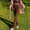 秋の女性のジーンズストリートウェアファッションハイウエストスリムシンプルな色の色のフレアのカジュアルカウボーイパンツ5a641 210427