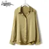 Moda manica lunga solido colletto rovesciato bottoni donna top e camicette autunno camicia di seta stile coreano 6649 50 210521