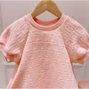 Designer Girls Letter Puff Sleeve Dresses Summer Kids Pink Falbala Tulle Dress Luxury Children Princess Clothing A70724736343