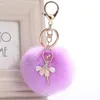 Zoeber Fake Rabbit Fur Ball Keychain Pompom Nyckelring Pom Key Rings Ballet Angel Girl Fourrure Pompon Kvinnor Väska Smycken G1019