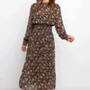 Imprimé floral Boho hiver longue robe femmes manches basique a-ligne en mousseline de soie dames Vestidos 210427