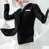 Spring Summer Fashion Casual Long Sleeve Asymmetric Fake Two Piece Shirt Lace Stitching Blazer Coat Women SH163 210421
