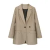 秋の女性の基本的な固体カーキブレザー長袖オフィスウェアジャケットスーツコート女性カジュアルなアウターウェア210608