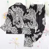 Fiklyc Underwear Primavera das Mulheres / Outono Calças de Manga Longa Two-Participas Pijamas Conjuntos Faux Silk Pijamas Homeowear Sets Sets Q0706