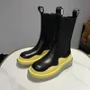 Fashion Lemon Yellow Platform Women Short Boots Slim Thick Sole Real Leather Boot Mixed Color Height Increase Botas