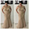 Luxurious Mermaid 2021 Arabic Plus Size Bride Cap Sleeves Beaded Crystals Mother of Groom Dresses