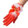 Five Fingers Gloves Red Bow Stretch Milk Silk Driving Full Finger Mittens Cute Feather Bell Christmas Set With Winter Warm Products