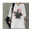 女性Tシャツヴィンテージ漫画プリント半袖トップスストリートウェア原宿パンク夏ルースOネックドロップシップオーバーサイズ服