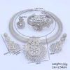 Women Silver Plated Necklace Bracelet Jewelry Sets Crystal Earrings Ring Classic Wedding Flower Jewellry Set for Bride