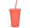 The latest 16OZ double-layer plastic straw coffee mug, solid candy color style water cup, support customized logo