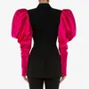 Été Nouveau Costume Col Contraste Couleur En Trois Dimensions Bulle À Manches Longues Slim Show Mince Costume Femme Veste Tendance manteau 210422