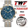 TWF Diver 300M A9900 Automatic Chronograph Mens Watch Two Tone Yellow Gold Ceramics Bezel Blue Texture Dial Stainless Steel Bracelet Super Edition Puretime 04f6