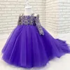 2021 Lace Beaded Flower Girl Dresses Ball Gown Sheer Neck Long Sleeves Lilttle Kids Birthday Pageant Weddding Gowns339J