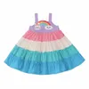 Rainbow color matching girls summer sling cartoon baby foreign style cake dress vest P4305 210622