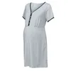 2021夏のファッション妊娠ドレスプラスサイズの女性のマタニティレース半袖ソリッドドレス母乳育児ナイトシャツ服G220309