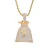 Micro Verharde CZ Steen Vergulde Geldzakken Ketting Hanger met Touw Ketting Mannen Hip Hop Bling Jewelry207t