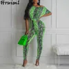Mulheres Jumpsuits Verão Impressão Um Ombro Romper Womens Moda Bodysuit Gota Green Skinny Macacões Playsuit 210513