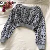 Korobov Leopard Sweatshirts 여성 O 목 긴 소매 캐주얼 하이 스트리트 겉옷 한국어 느슨한 짧은 풀오버 후드 여성 210430