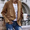 단단한 가을 여성 스웨이드 코트 턴 다운 칼라 느슨한 긴 소매 오픈 스티치 사무실 레이디 자켓 W241 210526