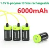 2 pièces marque 1.5v Lithium 6000mAh batterie rechargeable de taille D batterie puissante de type USB D avec câble USB pour cuisinière à gaz chauffe-eau