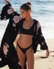 Mulheres Swimwear Imprimir Sexy Bikini Cover-Ups Preto Casual Verão Verão Vestido Kimono Femme Kaftan Plus Size Wear Swimsuit Cobertura