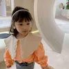 Camisas cortas de manga farol a la moda de primavera para niñas, Tops de algodón con cuello vuelto grande, novedad de 2021, estilo de llegada 210331