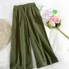 Surmiitro koreanska stil breda ben ankel byxor kvinnor vår sommar svart grön khaki kvinnlig hög midja byxor femme 211115