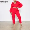 Outfits for Women Two Piece Set Höst Långärmad Zipper Crop Top Pencil Byxor Tracksuit Sweat Suits Lounge Wear Sportswear 210513