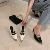 Pointed Toe Women Slippers High Quality Gold Mixed Color Thin Mid Heels Slides Shallow Party Pumps Fashion Mules Shoe Size 35-39 210513