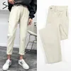 high waist jeans woman harem jeans Pink beige brown black plus size 32 mom pants jeans for women spring elastic waist 210417