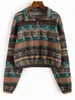 Zaful kvinnor vintage hoodie etniska elefant geo tryck droppe axel kvart zip sweatshirts långärmad dragkedja pullover outwear x0721