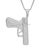 Collier Pistolet Bling Diamant Zircon Cubique Hip Hop Ensemble de Bijoux Colliers Pendentif Pistolet en Or 18 carats pour Hommes Femmes Chaîne en Acier Inoxydable Mode Will et Ssandy Dropship